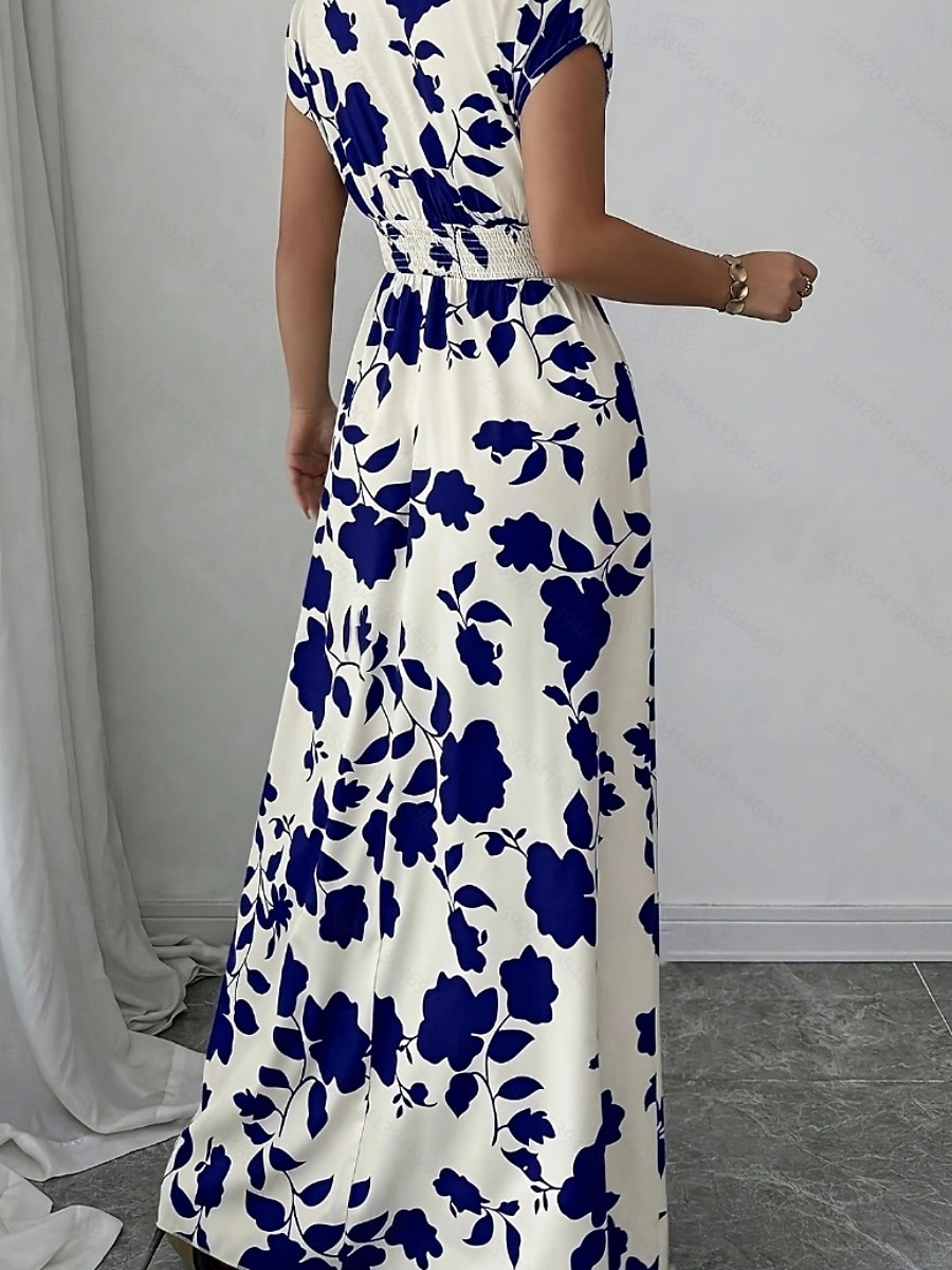 Damskie Sukienka maxi Sukienka A line Urlop Codzienny Boho Na zewnątrz Wyjściowe Luźny / a Kwiaty Krótki rękaw W serek Czarny Czerwony Niebieski Pomarańczowy Lato 2025 - $24.99 –P16