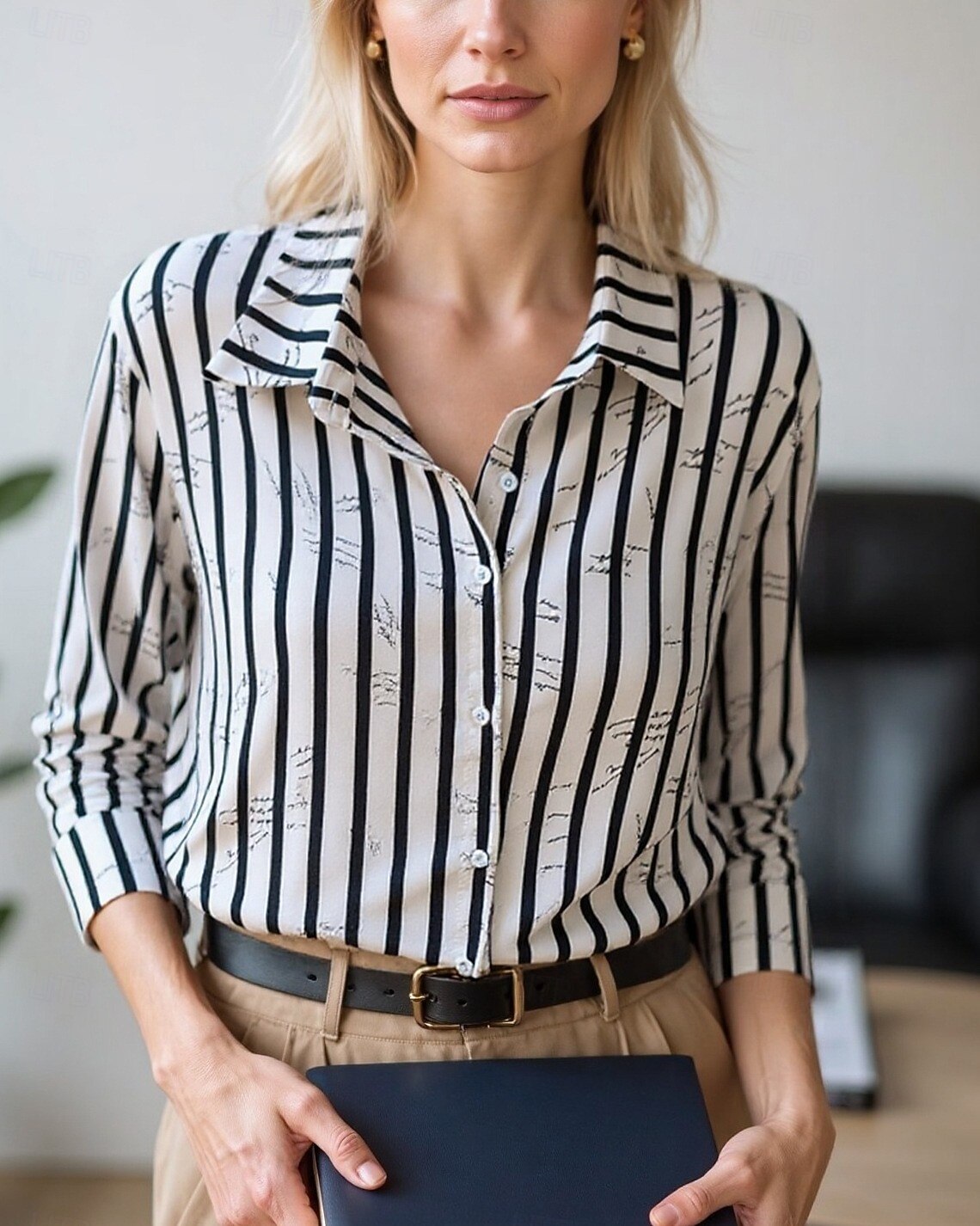 Women's Blouse Dressy Tops Chiffon Tops Color Block Abstract Elegant Daily Stylish Long Sleeve Shirt Collar Regular Tops Work Daily Buttons Print Black And White Black White Beige Spring, Fall 2025 - $26.99 –P3