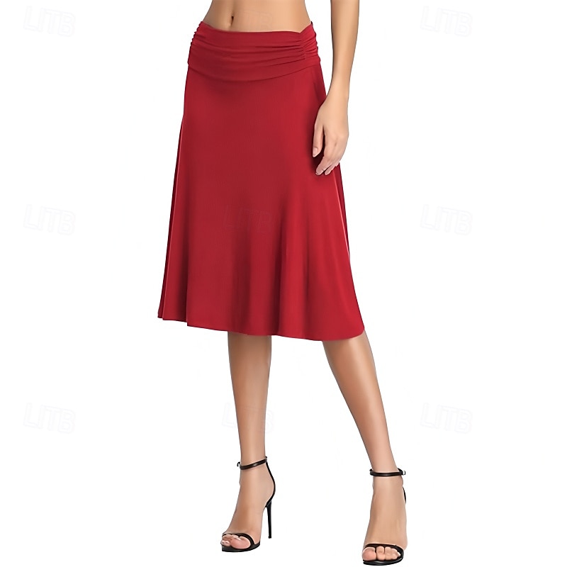 Damen Rock Lässig Knielang Mittlere Hüfthöhe Röcke Einfach Gerafft Mikroelastisch Urlaub Straße Schwarz Weiß Armeegrün Rote Herbst Polyester 2025 - $20.99 –P9