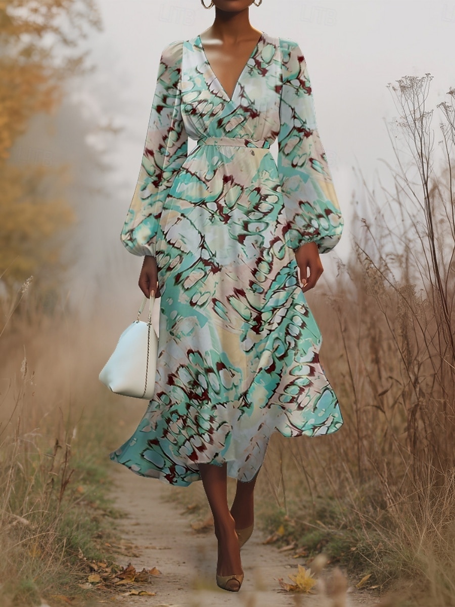 Dames Halflange jurk Casual jurk Chiffon Swingjurk Modern Vakantie Dagelijks Weekend Normale pasvorm Bloemig Vlinder Lange mouw V-hals Blozend Roze Donkergroen Groen Zomer Lente Herfst 2025 - $31.99 –P5