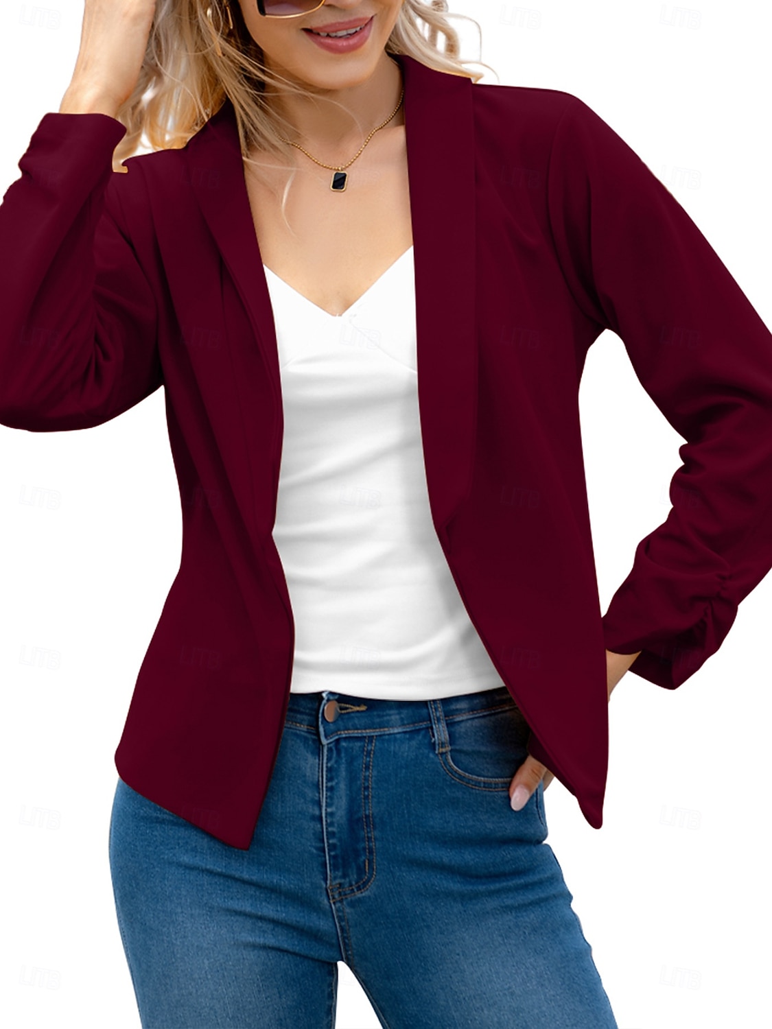 Femmes Blazer Confortable Respirant Coupe ajustée Mode Moderne Uni Travail Quotidien Régulier Col Rabattu Coupe régulière manche longue Vêtements d'extérieur Rose Claire Noir Blanche Printemps Automne de 2025 ? $26.99 –P5