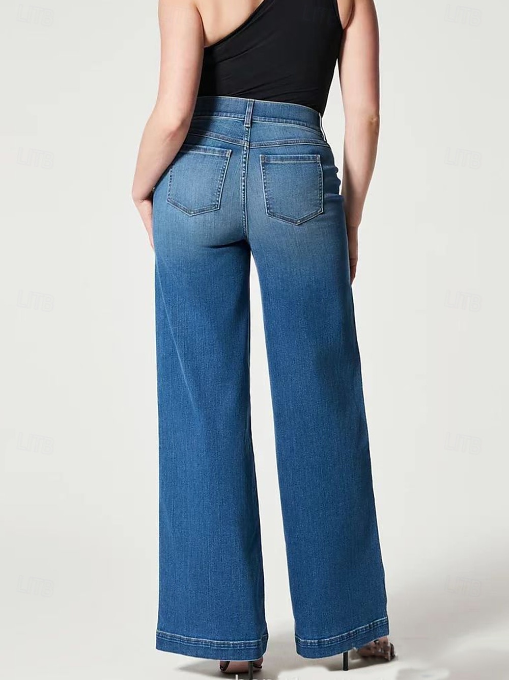 Femmes Jambe large Slacks Occasionnel Doux Longueur mollet Naturel Uni in in france they say Pontalon wide leg Confortable Rue Week-end Noir Blanche Bleu Printemps Automne Coupe Ample de 2025 ? $27.99 –P2