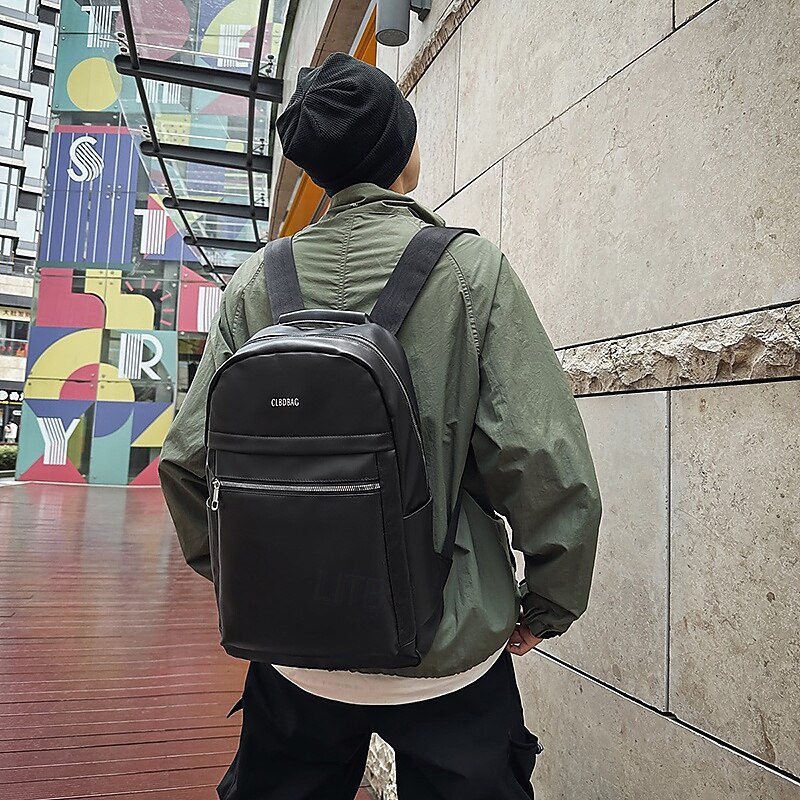 Grauer Kunstlederrucksack für Herren – minimalistische Laptoptasche mit Reißverschlusstasche vorne für Schule, Arbeit und den täglichen Weg zur Arbeit 2025 - $32.99 –P1