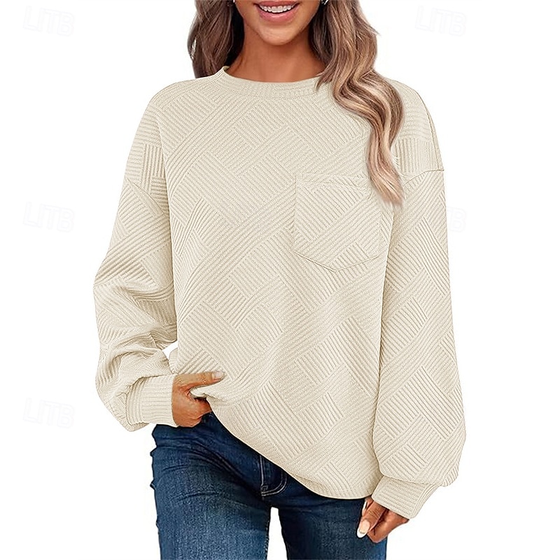 Γυναικεία Pullover Τσέπη Σκέτο Κομψό στυλ street Καθημερινό Άνετο Μακρυμάνικο Στρογγυλή Ψηλή Λαιμόκοψη Κανονικά μπλουζάκια Δρόμος Αργίες Εξόδου Μαύρο Ανθισμένο Ροζ Μπεζ Φθινόπωρο 2026 - $26.99 –P2