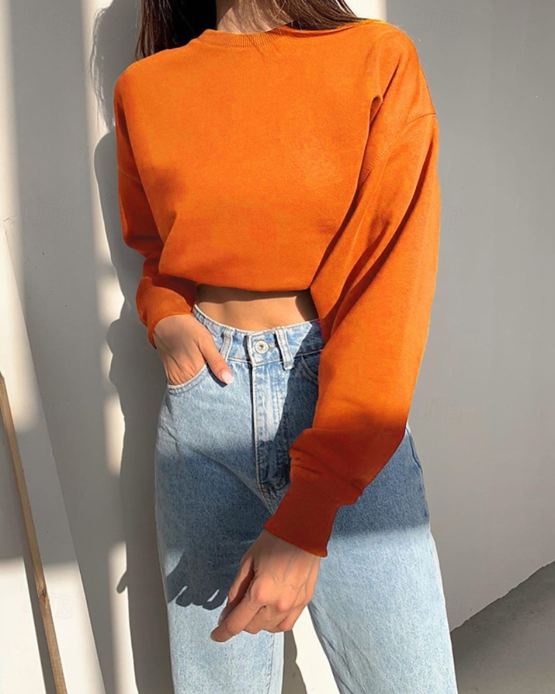 Per donna Felpa Pullover Felpe Semplice Casual Manica Lunga Girocollo Top Regolari Casa Streetwear Ferie Arancione Autunno Inverno del 2025 a $24.99 –P8