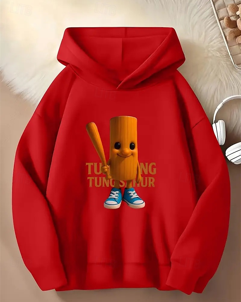 Moletom com capuz gráfico 3D Tung Tung para meninos, manga comprida, moda primavera/outono, moda urbana, crianças de 4 a 12 anos, com capuz, casual, para atividades ao ar livre, ajuste regular de 2025 por $18.99 –P5