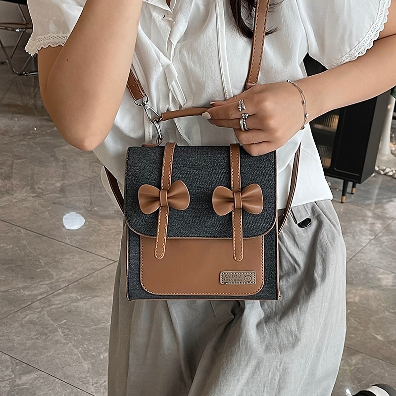 Graziosa borsa a tracolla con fiocco per ragazze: piccola borsa a tracolla in tela e PU per la scuola, le gite del fine settimana e l'abbigliamento casual del 2026 a $29.99 –P3