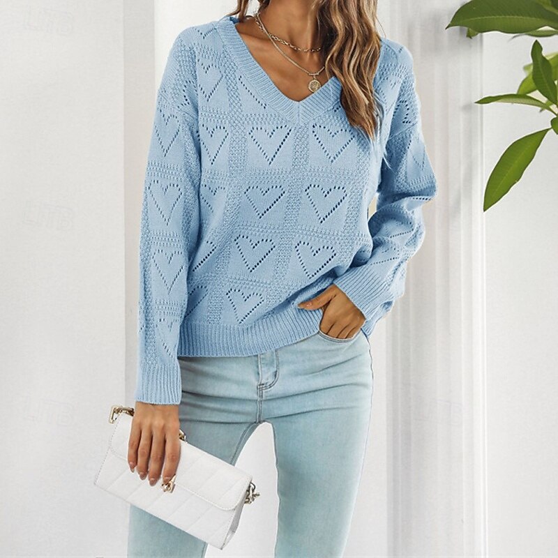 Femmes Pull Occasionnel Couleur Unie Épais Col en V Tricoté Trou manche longue Hauts Réguliers Tricoter Quotidien Fête Sortir Jaune Rose Claire Automne Hiver de 2025 ? $22.99 –P6