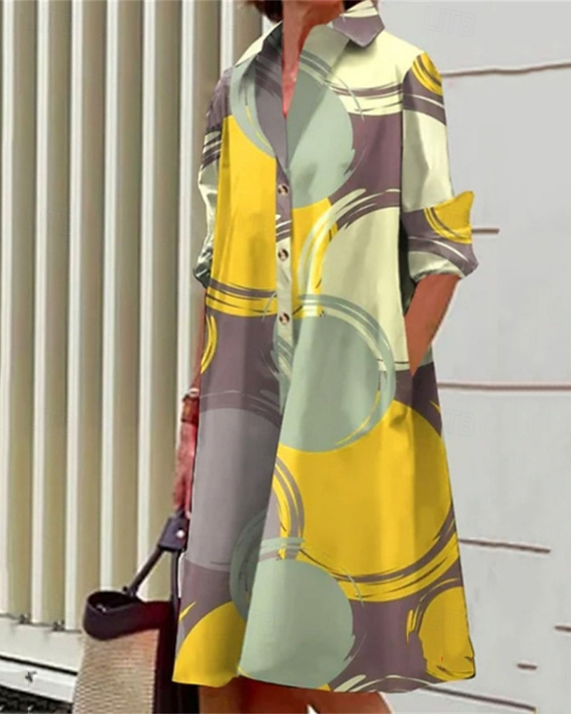 Femmes Robe Midi Robe Chemise Robe Décontractée Mode Moderne Quotidien Plage Week-end Coupe régulière Fleur manche longue Col de chemise Blanche Jaune Rose Claire bleu marine Printemps Automne de 2025 ? $24.99 –P6