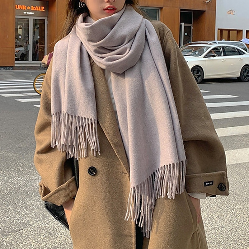 Dame Rektangulært skjerf Skjerf for kvinner Gate Daglig Stevnemøte Grå Beige Hvit Skjerf Ren farge 2025 - $31.99 –P3