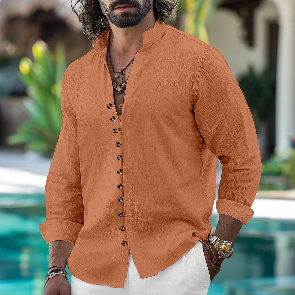 Per uomo Camicia Camicia di lino Camicia Estiva Camicia casual Camicia con Bottoni Semplice Vacanza Crociera Nero Bianco Rosa Azzurro cielo Manica Lunga Colletto alla coreana Primavera & Autunno del 2025 a $23.99 –P5