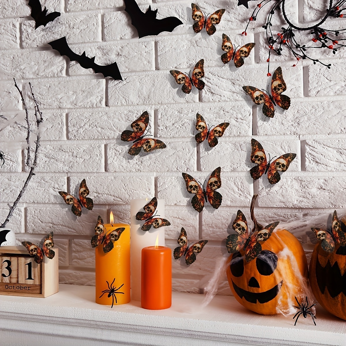 Halloween 3D csontváz pillangó faldekoráció - 12 db py3041 matrica háttérként 2025 - $17.49 –P2