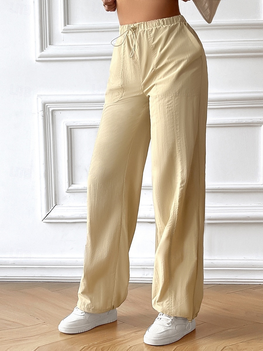 Women's Sweatpants Chinos Fashion Streetwear Full Length High Waist Plain Elastic Waistband Comfy Soft Comfortable Micro-elastic Outdoor Street Apricot Gray Summer Spring Regular Fit 2025 - $34.99 –P4