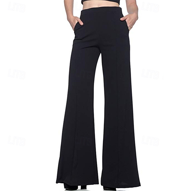 Mujer Perneras anchas Pantalones Pantalones palazzo Moda Ropa de calle Longitud total Alta cintura Plano Cintura elástica Transpirabilidad Cómodo Calle Ropa Cotidiana Noche Negro Blanco Rojo Azul 2025 - $16.99 –P4