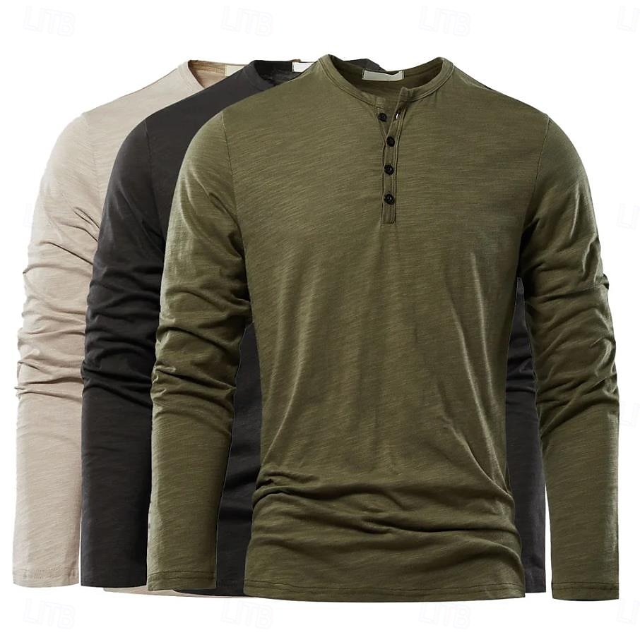 Herren Henley Hemd T-Shirt Bambus-T-Shirt Langarm Einfach Einheitliche Farbe Mode Designer Basic Knopf hoch Henley Urlaub Straße Lässig Frühling & Herbst Schwarz Weiß Burgunderrot Henley T-Shirt 2025 - $19.99 –P4