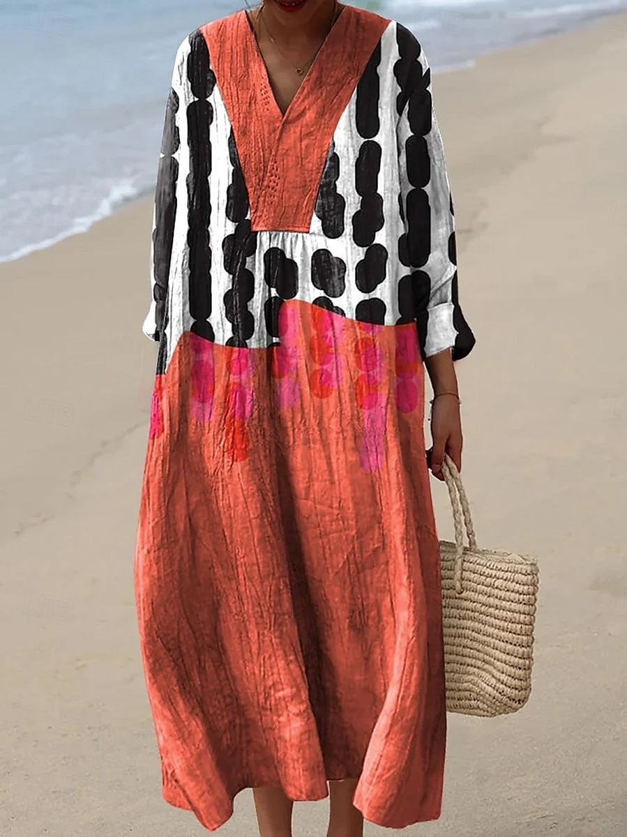 Femmes Robe maxi Robe d'Été Robe trapèze Vacances Occasionnel Boho Sortir Plage Graphique Géométrique Abstrait manche longue Col en V Rouge Bleu Vert Été Printemps Automne de 2025 ? $35.99 –P2