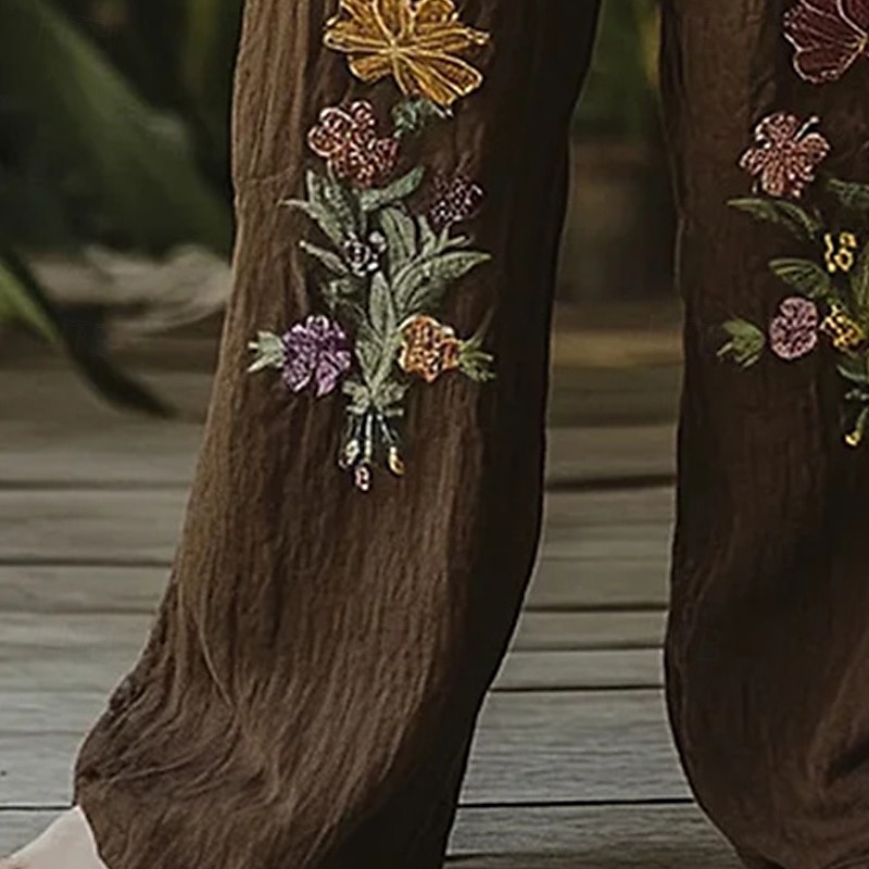 Dam Brett skaft Byxor Palazzo byxor Mode Boho Fullängd Hög midja Blomma Elastisk midja Snörning Mönster Mateial som andas Bekväm Gata Dagliga kläder Utekväll Kaffe Vår Höst Normal 2025 - $20.99 –P3