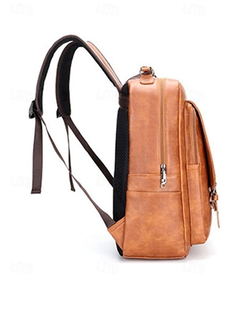 Herren-Rucksack aus Vintage-Kunstleder – Business- und Reisetasche mit großem Fassungsvermögen, Schnallenriemen und Laptopfach 2025 - $34.99 –P6