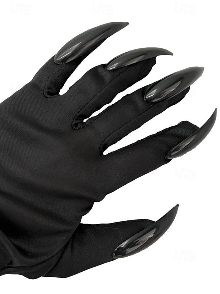 Lange Halloween-Krallenhandschuhe für Damen – Kunstnageldesign, dehnbares Polyester, gruseliges Cosplay-Kostümzubehör für Partys und Veranstaltungen 2025 - $9.99 –P10