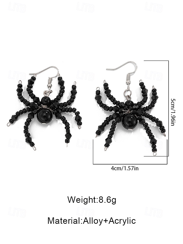 2025年 レディースハロウィンスパイダービーズネックレス＆イヤリングセット - ゴシックブラック＆レッド合金アクリルジュエリー、パーティーやコスプレ用の不気味でかわいいコスチュームアクセサリー  コレクション – $18.99 –P10