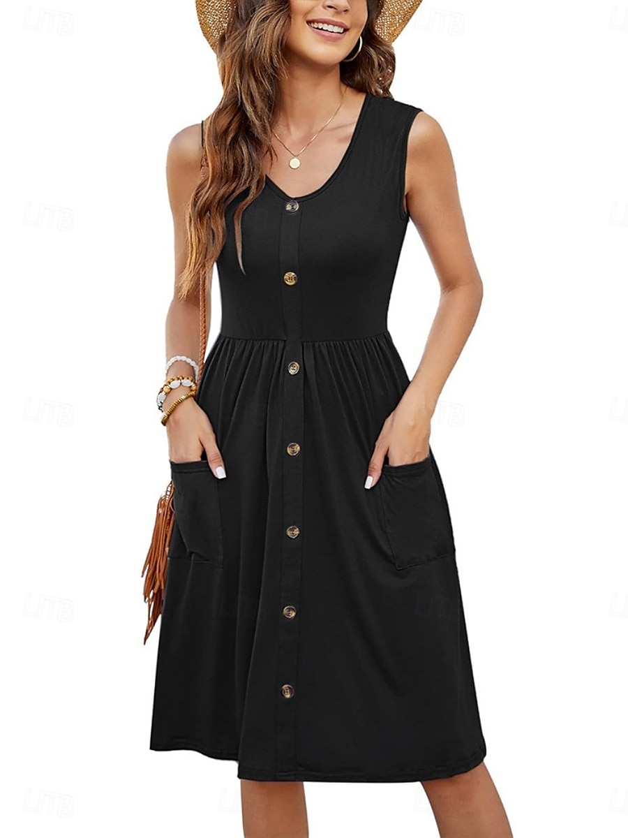 Damen Minikleid Sommerkleid Lässig Täglich Normale Passform Einfarbig Ärmellos U-Ausschnitt Schwarz Weiß Königliches Blau Himmelblau Sommer 2025 - $31.99 –P7