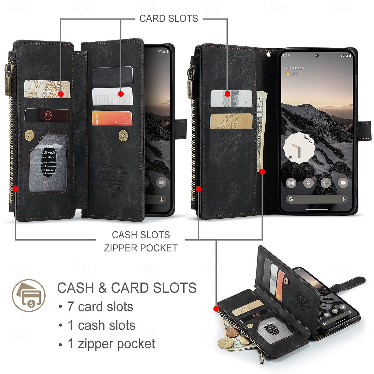 téléphone Coque Pour Samsung Galaxy Pixel 8 Pro Pixel 9 Pixel 9a Étui Portefeuille Fermeture Éclair avec Lanière Support TPU faux cuir de 2025 ? $17.99 –P7