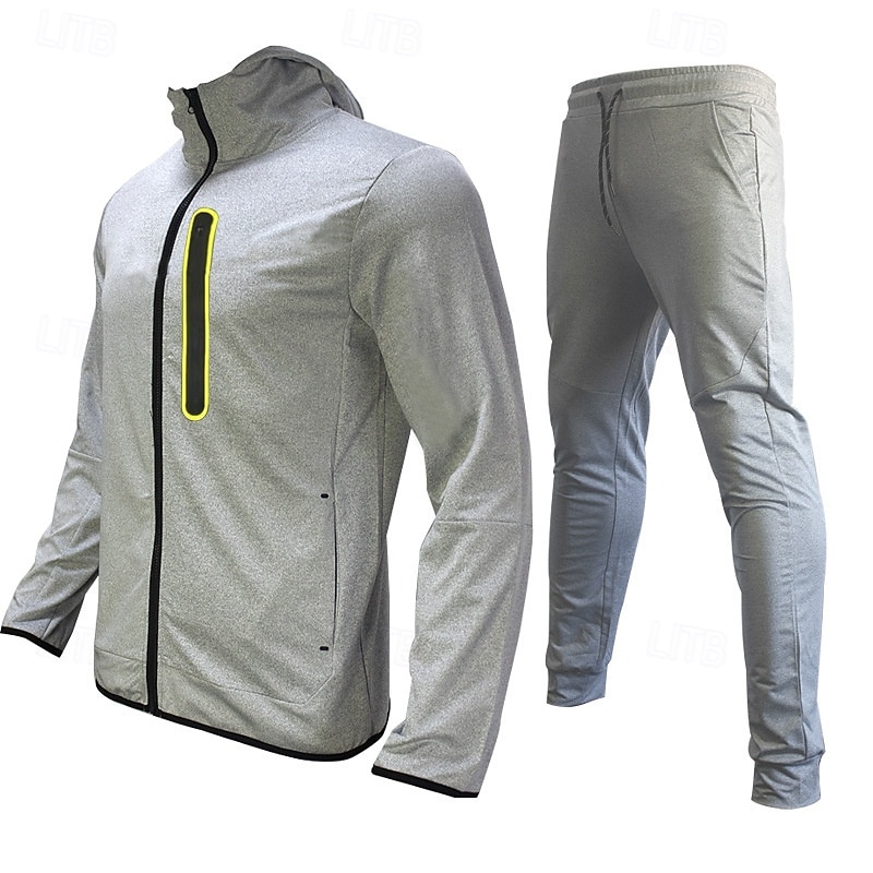 Herren Trainingsanzug Outfit-Set Kapuzenpullover Set Kapuzenpullover Outdoor Täglich Sport Reißverschluss Tasche Kordelzug Farbblock Schwarz Gelb Rote Polyester Sportkleidung Mode Streetwear Frühling 2025 - $56.99 –P1