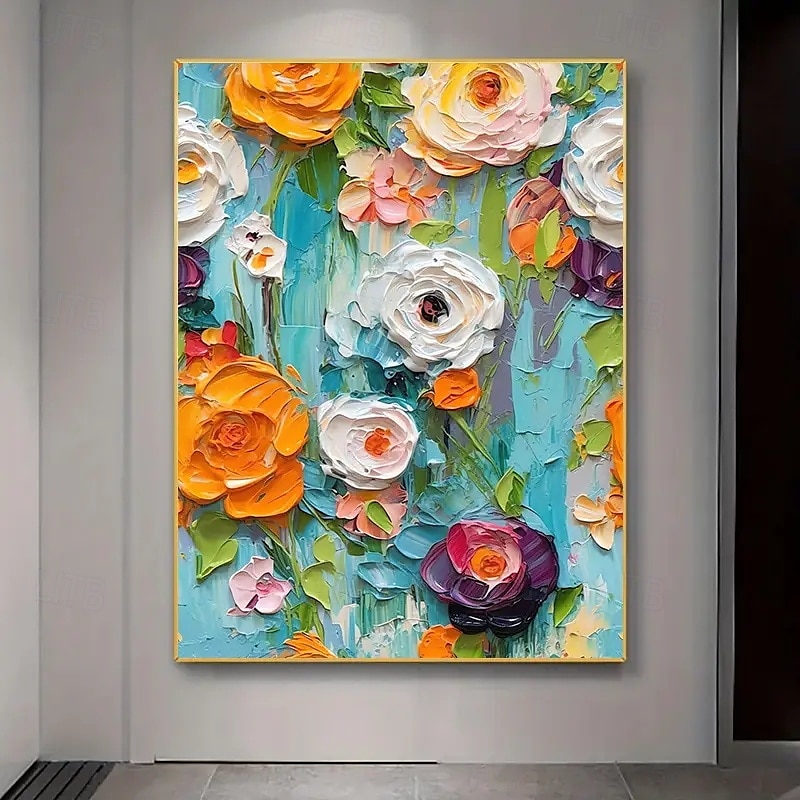 ein rahmenloses, modernes Leinwandgemälde mit farbenfrohen Blumen, perfekt zur Dekoration von Wohn- und Schlafzimmern. 2025 - $9.49 –P1