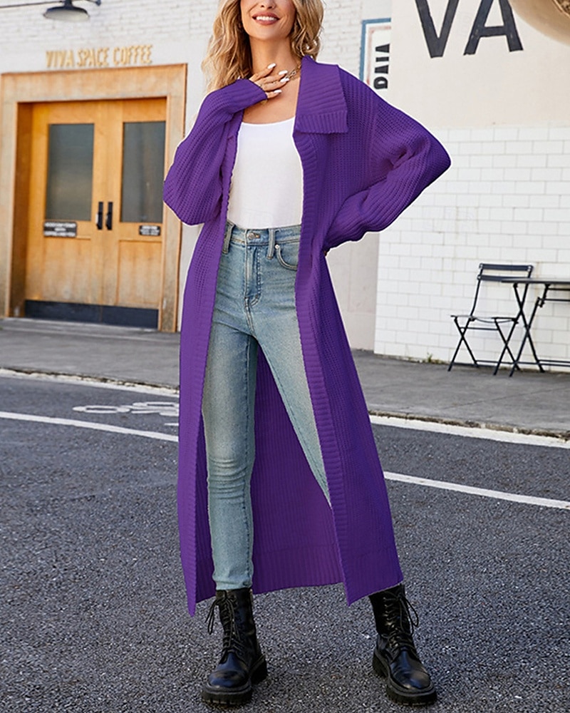 Pentru femei Pulover Bluza Modă Șic Stradă Zilnic Culoare solidă Striat Deschis frontal Tricotat Manșon Lung Topuri lungi Tricotat Concediu Ieșire Sfârșit de săptămână Negru Alb Toamnă Iarnă 2025 - $34.99 –P7