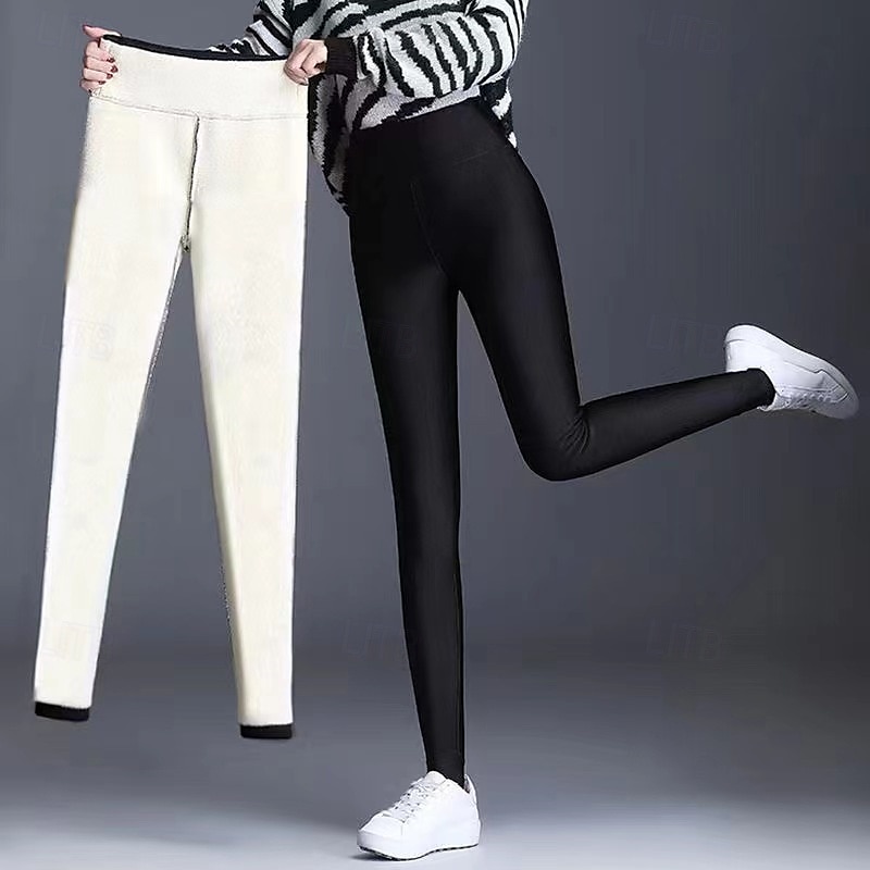 Winter-Leggings in Übergröße mit Fleecefutter für die Oberbekleidung – glänzende, dehnbare, warme lange Damenhosen 2025 - $14.99 –P1
