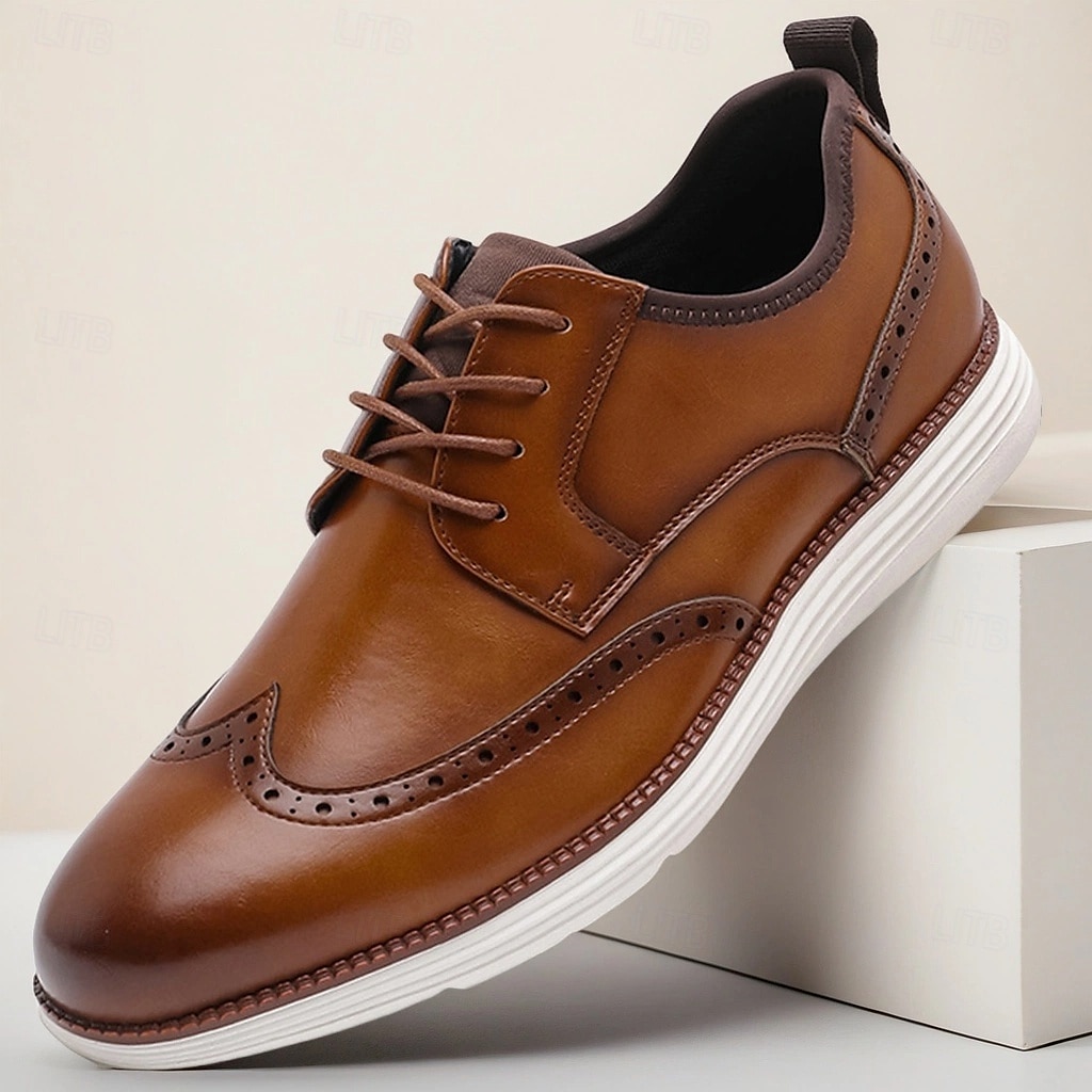 Men’s Brown Faux Leather Wingtip Derby Shoes – Brogue Lace-up Comfort Shoes for Office Wear, Semi-formal Events and Daily Walking 2025 - $46.99 –P2