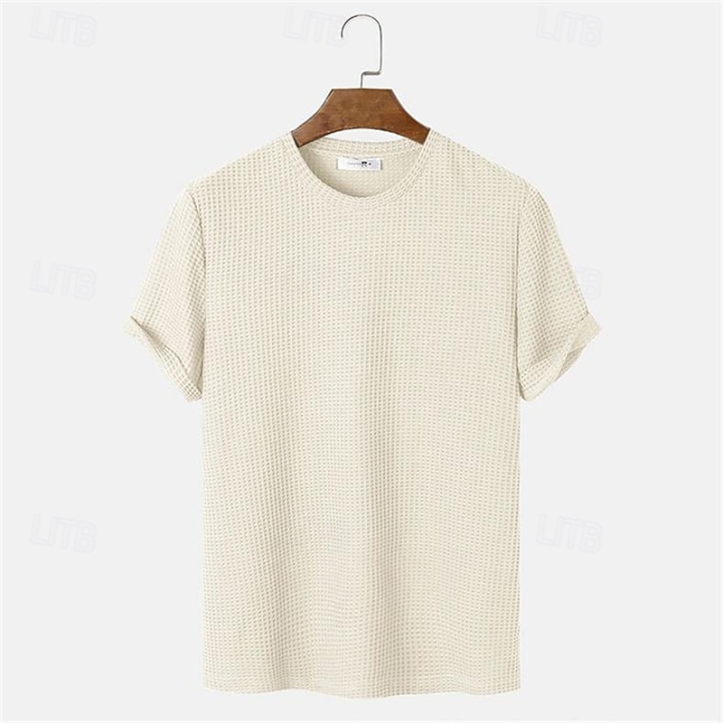 Per uomo Maglietta Waffle Maglietta Camicia a Maniche Corte Manica Corta Girocollo Estate Semplice Moda Designer Essenziale Jacquard Vacanza Streetwear Uscire Blu Cammello Beige Maglietta Top per Uomo del 2026 a $25.99 –P4