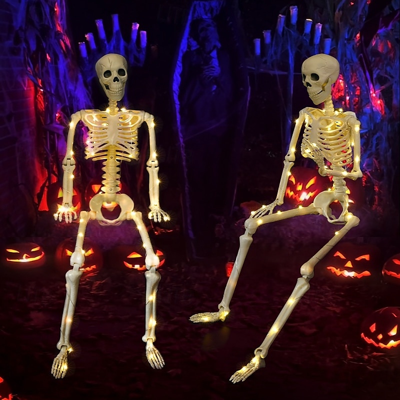1 pezzo da 90 cm/35 pollici di Halloween, modello di scheletro luminoso attivo con articolazioni, appeso in piedi, seduto, sdraiato, luce calda, scatola per batterie AA, luci decorative horror e del 2025 a $23.99 –P2