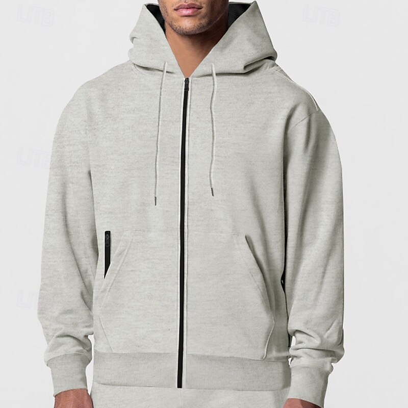Męskie Bluza z Kapturem Bluza z kapturem Czarny Granatowy Khaki Szary Kaptur Równina Zapiąć na zamek błyskawiczny Przednia kieszeń Sport i turystyka Codzienny Święto Moda miejska Nowoczesne 2025 - $26.99 –P1