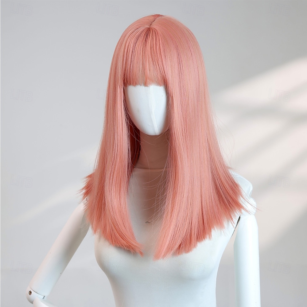 parrucca rosa liscia da donna per Halloween da 16 pollici – capelli di media lunghezza con frangia, ideale per feste in maschera, cosplay &moda di tutti i giorni del 2025 a $29.99 –P4