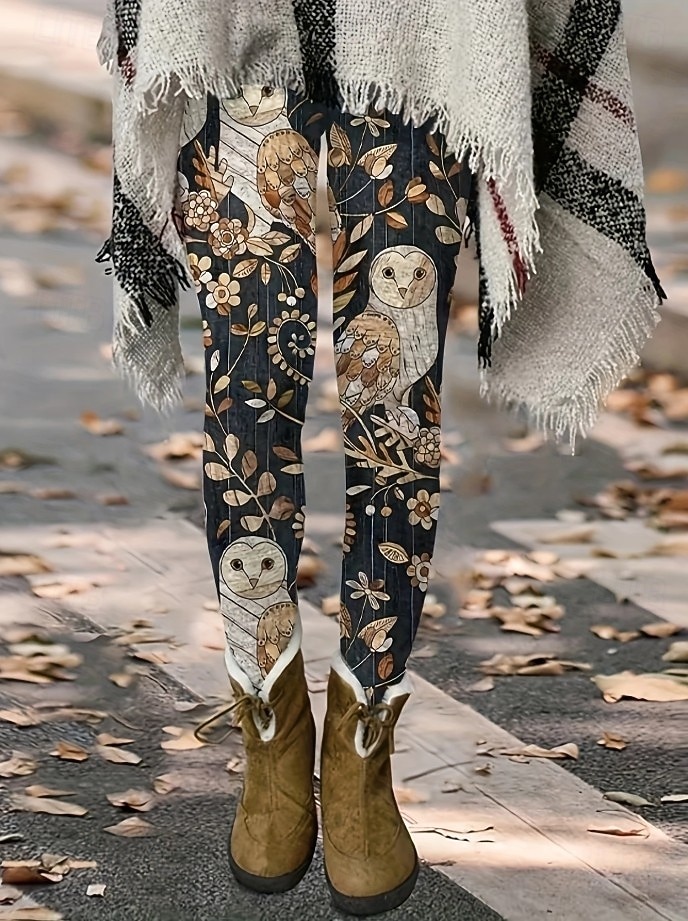 Mulheres Leggings Férias Vintage Estilo Étnico Mimolet Cintura Alta Floral Gráfico Pássaro Impressão 3D Secagem Rápida Respirabilidade Macio Com Stretch Diário Casa Ao ar livre Bronzeado Preto Outono de 2026 por $21.99 –P5