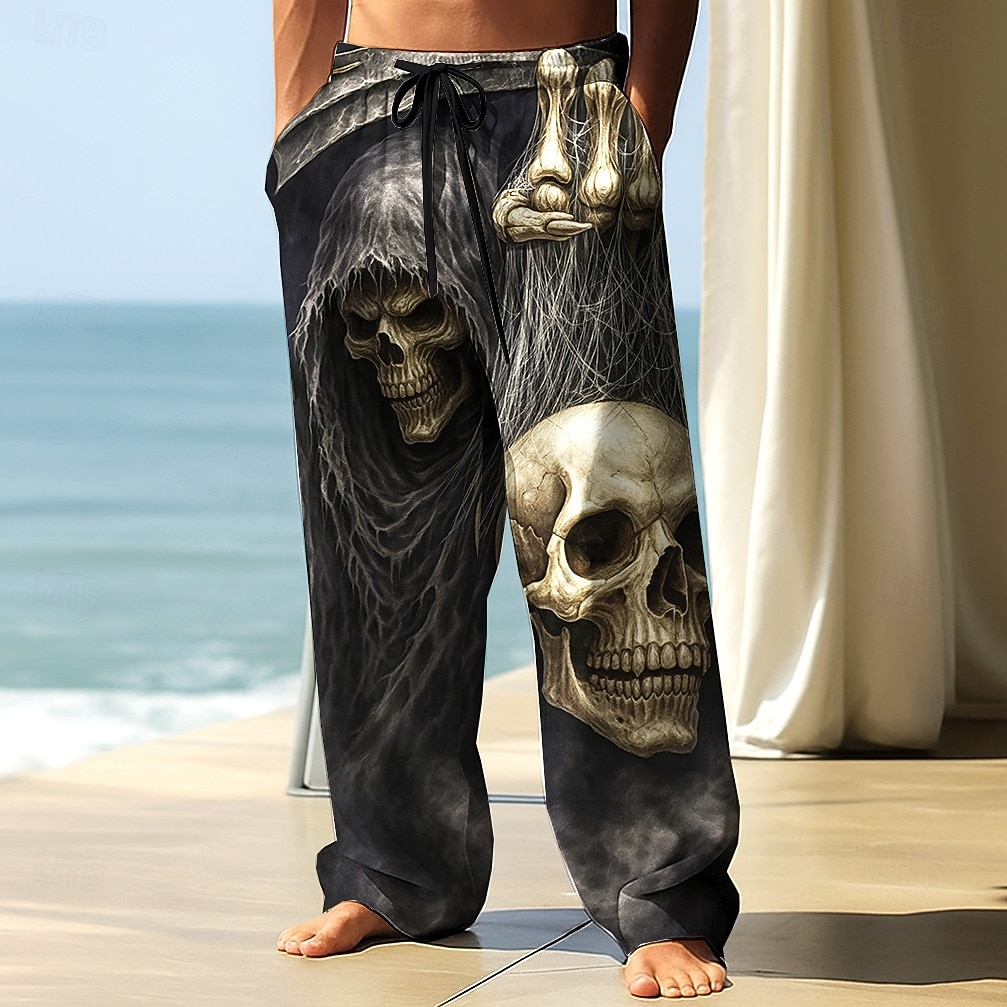 Per uomo Pantaloni Pantaloni Larghi Pantaloni casual Coulisse elastica in vita Pantaloni tipo lino con tasche Teschio Scheletro Costumi Halloween Lunghezza intera All'aperto Ferie Stile gotico oscuro del 2025 a $26.99 –P1