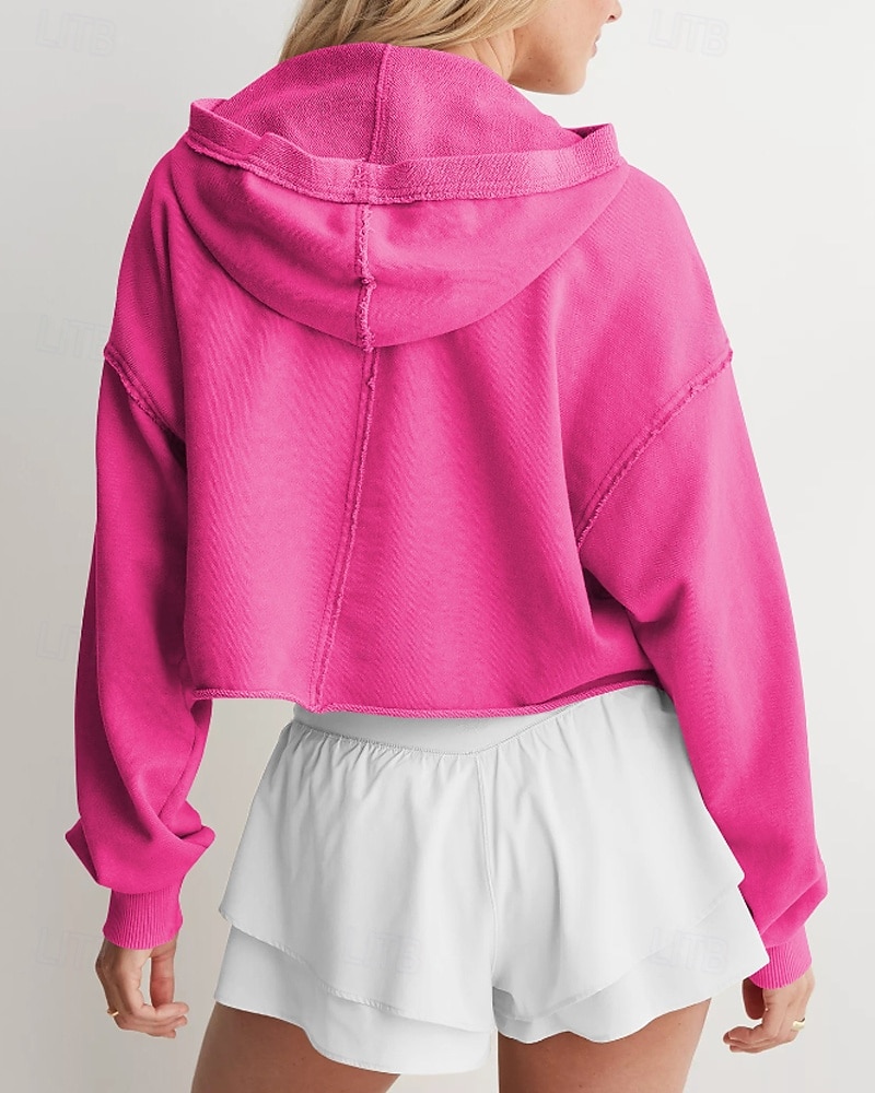 Mulheres Pulôver Moletom Com Capuz Tecido Roupa de rua Casual Manga Longa Com Capuz Tops regulares Rua Feriado Fúcsia Cinzento Claro Cinzento Outono Inverno de 2025 por $25.99 –P11