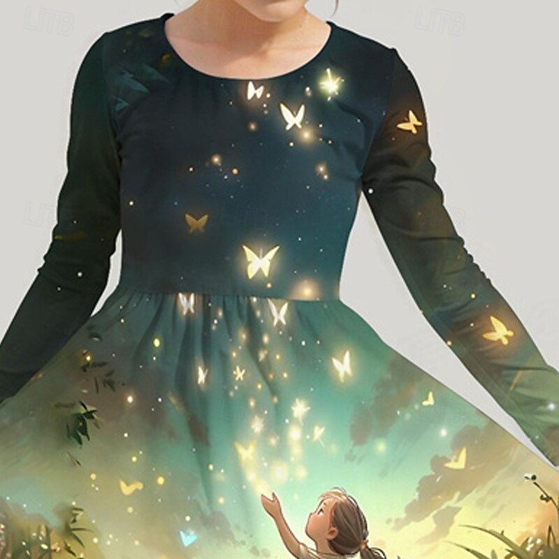 Mädchen' 3D Cartoon Kleid Langarm Sommer Frühling Urlaub Täglich Ferien Prinzessin Schön Süß Kinder 4-12 Jahre Freizeitkleid A Linie Kleid Knielang Normale Passform 2025 - $18.99 –P2