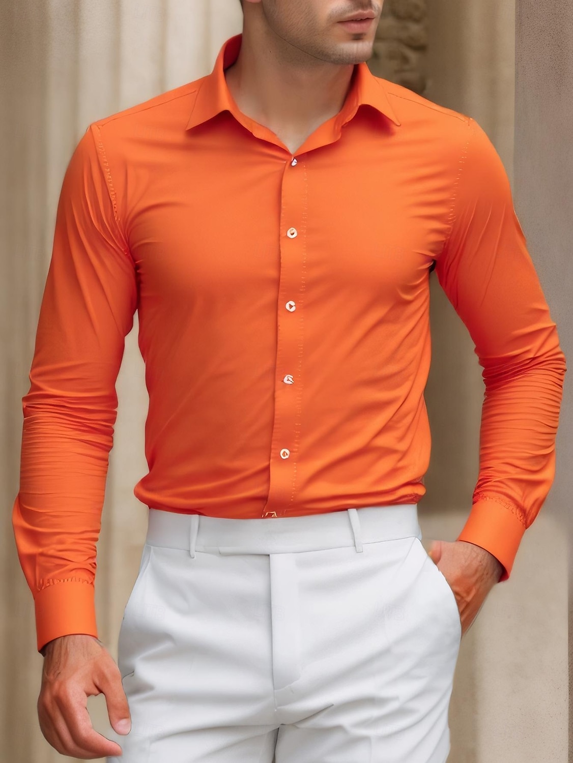 Per uomo Camicia Camicia elegante Camicie da Smoking Colore Solido / Tinta Unita Ufficio & Carriera Abbigliamento quotidiano Rosa + arancio Verde + arancio Rosa + verde Manica Lunga Colletto a Camicia del 2026 a $31.99 –P5