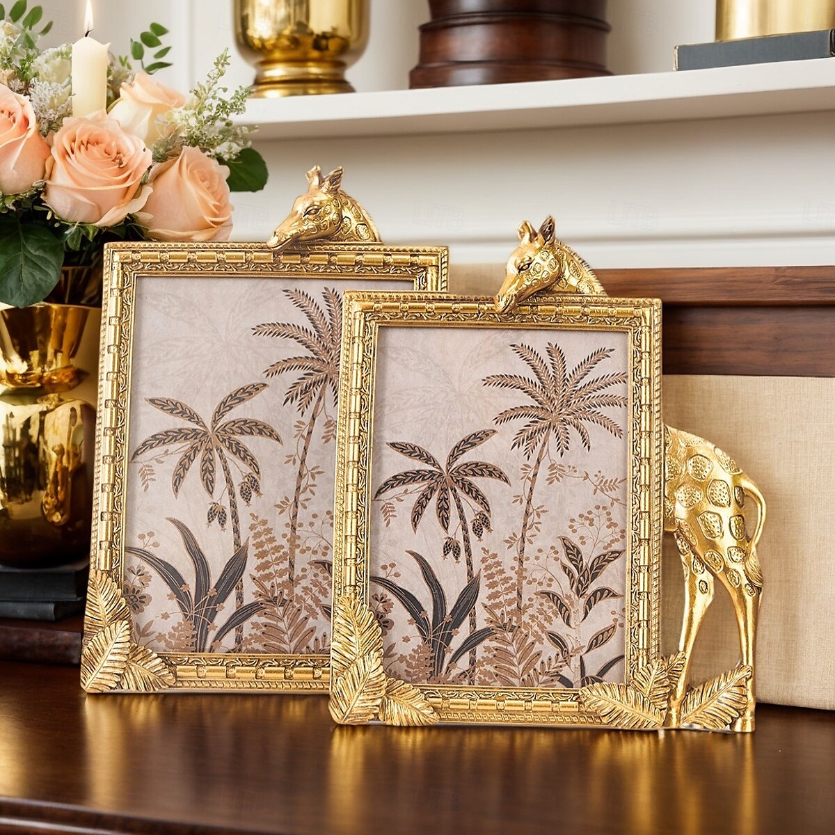 Cadre photo décoratif rectangulaire en résine dorée en forme de girafe, cadre en résine pour un affichage chaleureux des photos de bureau, idéal pour la décoration intérieure et les accessoires de de 2025 ? $20.99 –P1