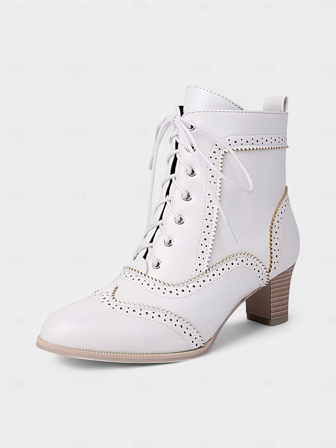 stivaletti alla caviglia stringati bianchi in stile edoardiano vittoriano da donna - stivaletti brogue vintage in pelle con tacco medio anni '90, scarpe eleganti retrò per tea party, cosplay, del 2025 a $59.99 –P8