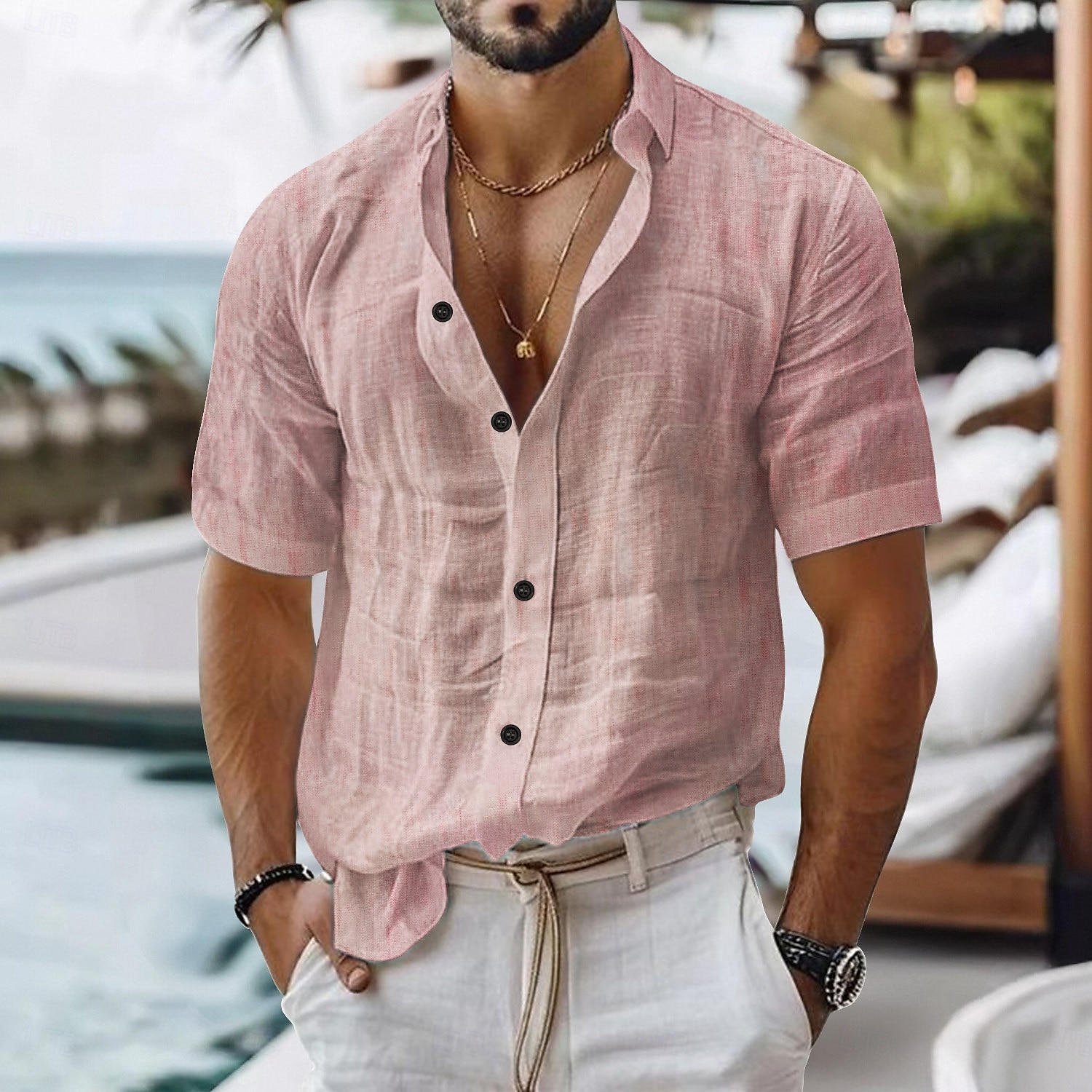 Per uomo Camicia di lino Camicia casual Camicia in cotone e lino Camicia con Bottoni Colore Solido / Tinta Unita Vacanza Abbigliamento quotidiano Bianco Verde chiaro Rosa Blu marino scuro Manica Corta del 2025 a $20.99 –P6