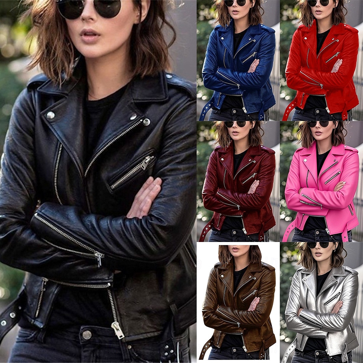 Per donna Giacca in Ecopelle Confortevole Cerniera completa Moda Stile da Strada Semplice All'aperto Casual Quotidiano Regolare Collo ripiegato Vestibilità regolare Manica Lunga Capispalla Argento del 2025 a $34.99 –P1