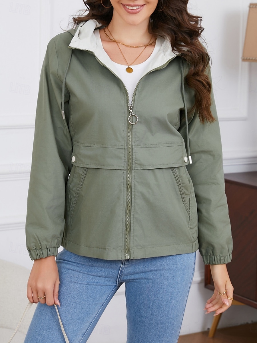 Dam Trenchcoat Hoodiejacka Bekväm Andningsfunktion Dragkedja Ficka Ledigt Slät Semester Gata Dagliga kläder Utekväll Dragkedja Normal Luvtröja Normal Långärmad Ytterkläder Svart Gul Vin Vår Höst 2025 - $51.99 –P19