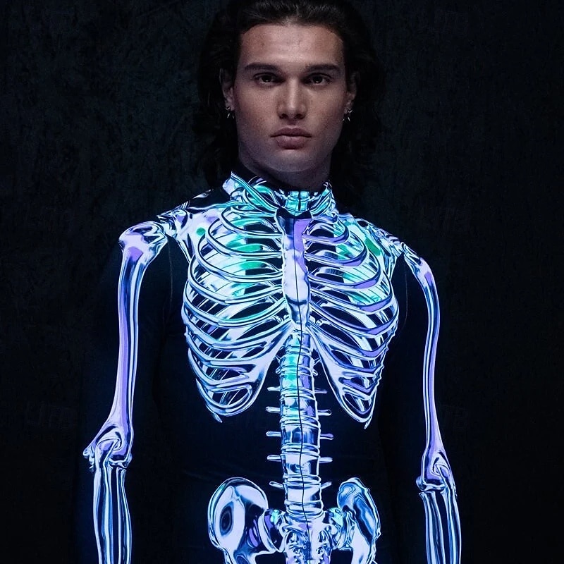 Combinaison squelette tête de mort pour Halloween, costumes de groupe pour couples, combinaison intégrale, costume effrayant pour hommes, femmes, garçons, enfants, adultes, performance, fête, club, de 2025 ? $25.99 –P3