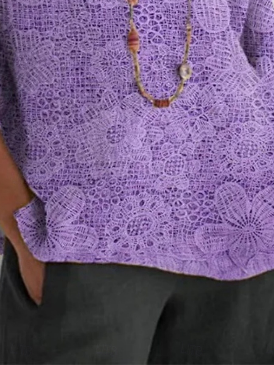 Per donna Camicia Stampato Floreale 3D Quotidiano Casual Manica 3/4 Girocollo Top Regolari Quotidiano Ferie Viola Estate Primavera Autunno del 2026 a $34.99 –P2