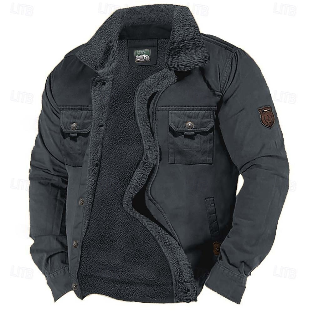 Herr Fleece-jacka Cargojacka Chore Jacka Formell Hem Vindtät jacka Hållbar Ficka Fleecekrage Höst Vinter Ensfärgat Aktiv Vintage Krage Normal Marinblå Mörkgrön Kaki Jacka 2025 - $58.99 –P4