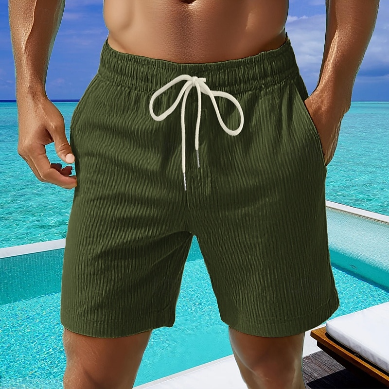 Men's Shorts Summer Shorts Casual Shorts Corduroy Shorts Pocket Elastic Waist Drawstring Plain Comfort Breathable Short Outdoor Vacation Sport Casual Black White Micro-elastic 2025 - $16.49 –P5