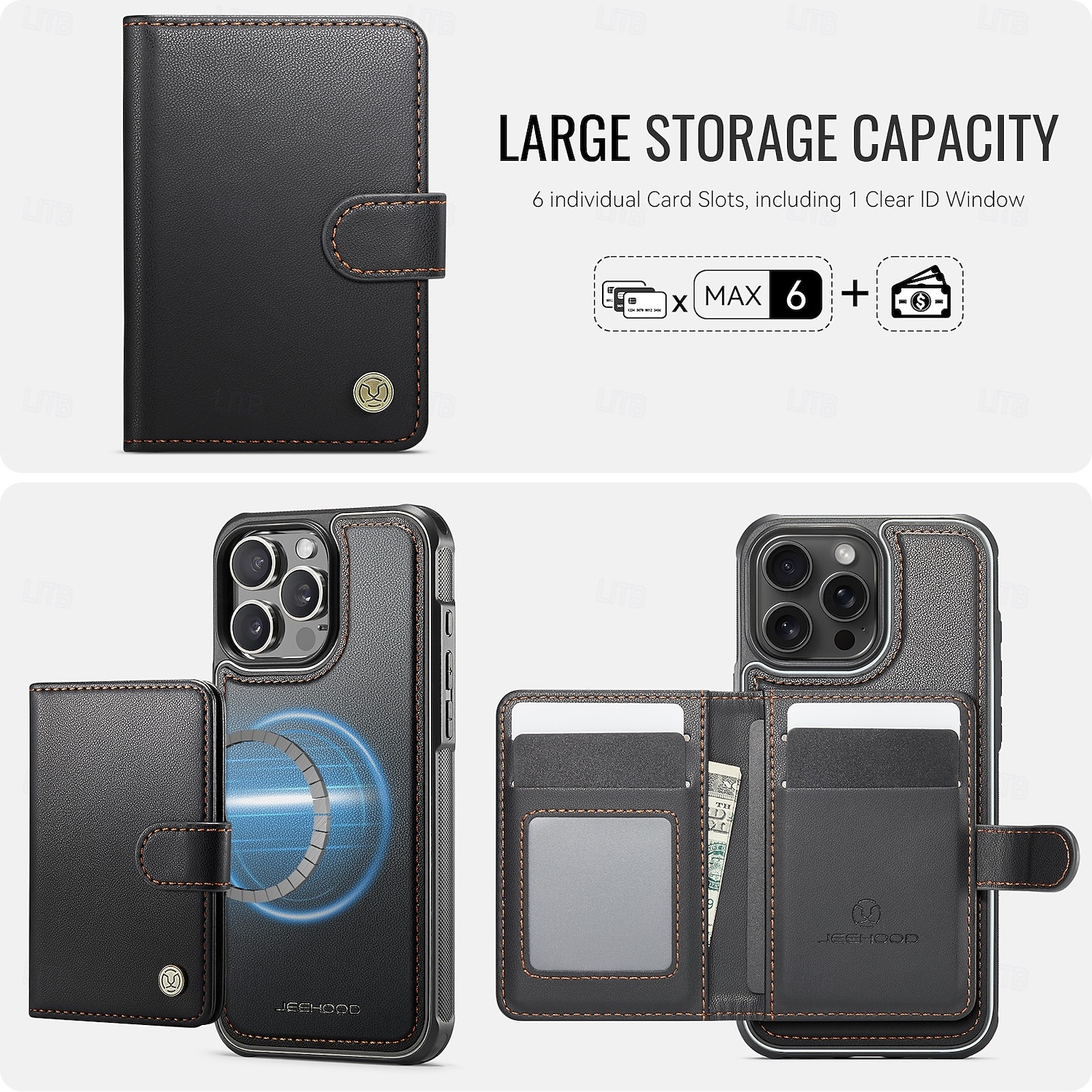 2025年 電話 ケース 用途 iPhone 16 Pro Max プラス iPhone 15 14 Pro Max Plus iPhone 16e バックカバー スタンド付き 磁石バックル ワイヤレス充電をサポート レトロ風 TPU PUレザー コレクション – $17.99 –P6